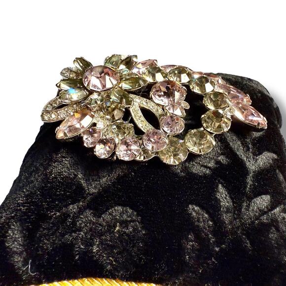 Vtg Eisenberg ICE Signed Swarovski Crystal Floral Spray Silver Tone Brooch 3” - Picture 11 of 17
